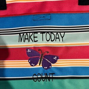 Colorful Striped Tote Bag with Butterfly Design